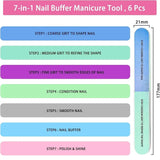 Nail File Buffer Set for Manicure Pedicure Double Sided, 7 Way Shape & Shine PACK OF 5