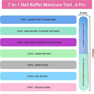 Nail File Buffer Set for Manicure Pedicure Double Sided, 7 Way Shape & Shine PACK OF 5