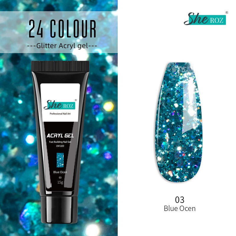 Glittery Builder UV Gel For Quick Extension 03 - Blue Ocen