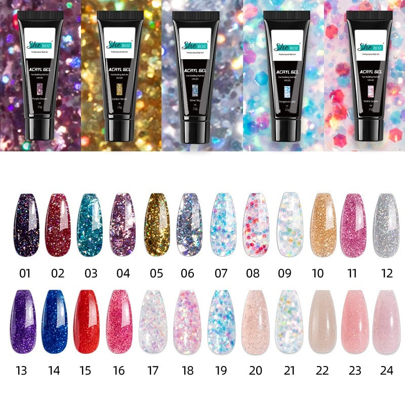 Glittery Poly Builder UV Gel Kit Jelly Crystal Nail Art Quick Extension