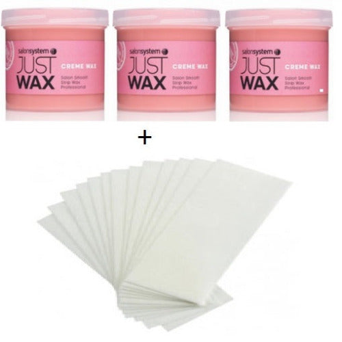 Salon System Just Wax Hair Removal Wax - Cream + Strips Bundle