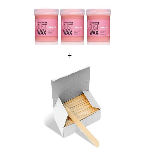 Salon System Just Wax Hair Removal Wax - Cream + Spatula Bundle