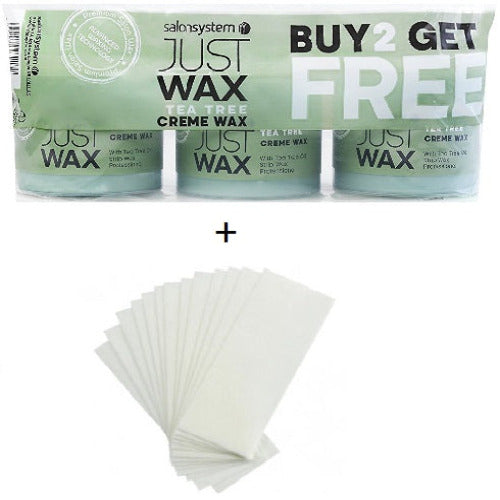 Salon System Just Wax Hair Removal Wax - Tea Tree + Strips Bundle
