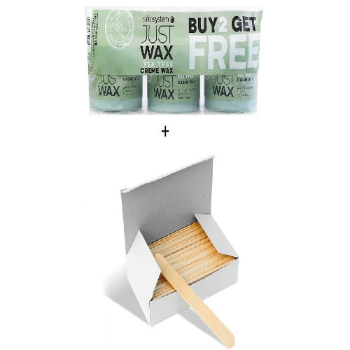 Salon System Just Wax Hair Removal Wax - Tea Tree + Spatula Bundle